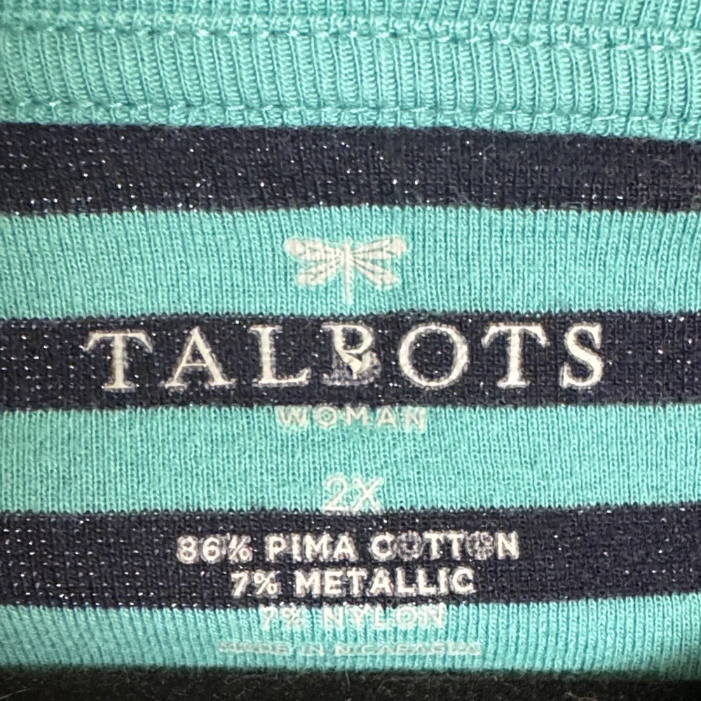 Talbots Teal and Navy Striped Long Sleeve Tee - Picture 6 of 6